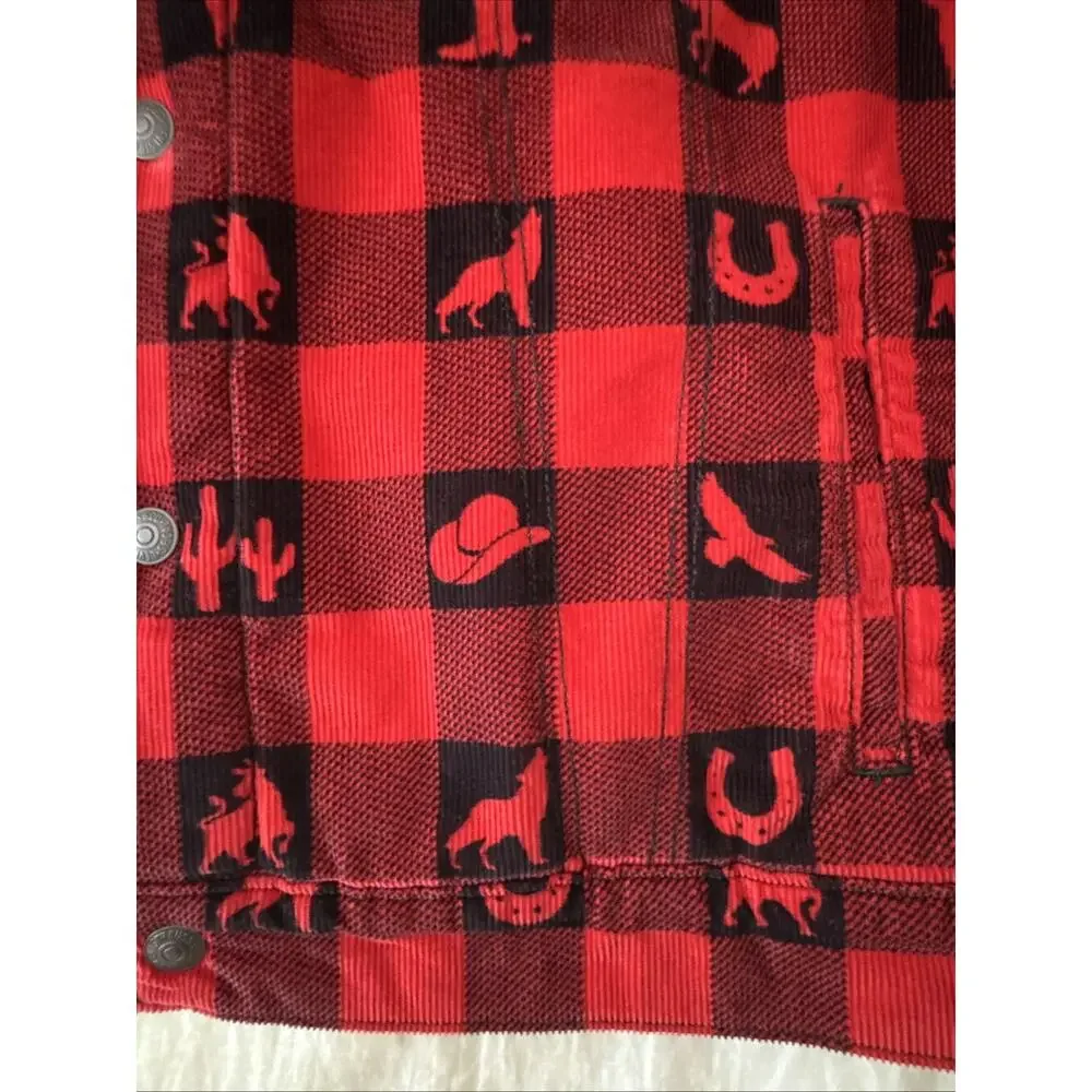 Levi’s Premium Sherpa Trucker Jacket XL Red Plaid Western Print New